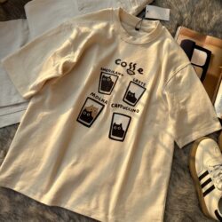 Oversized American Retro Cat Coffee T-Shirt