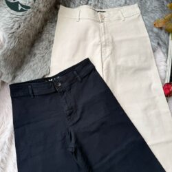 Effortless Wide-Leg Light Denim Pants – Beige & Black