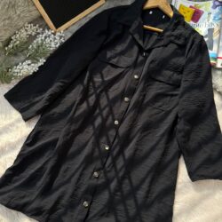 Black Viscose Longline Shirt Dress