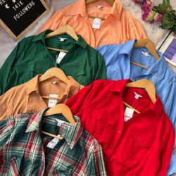 Women’s premium cotton button-down shirt with chest pockets and collared design