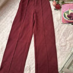 High-Waist Maroon Spandex Trousers