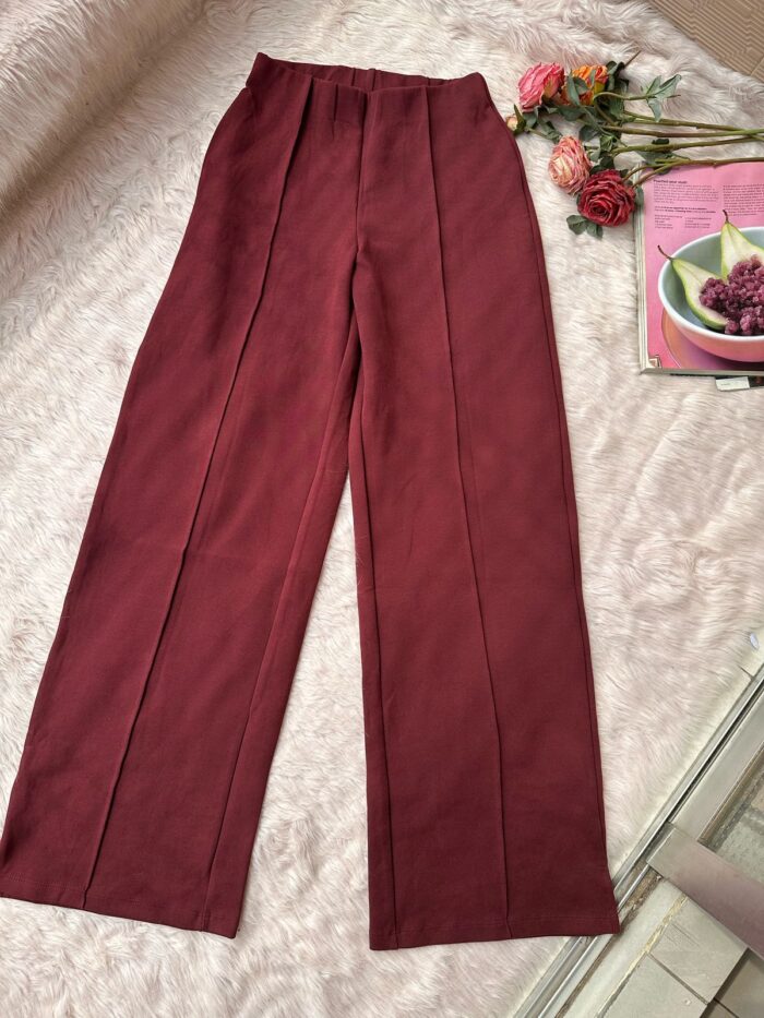 High-Waist Maroon Spandex Trousers