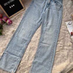Stone-Detailed Light Blue Denim