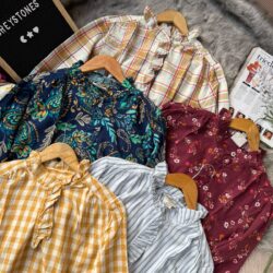 Women’s Ruffle Neck Blouses – Floral, Plaid & Striped Tops